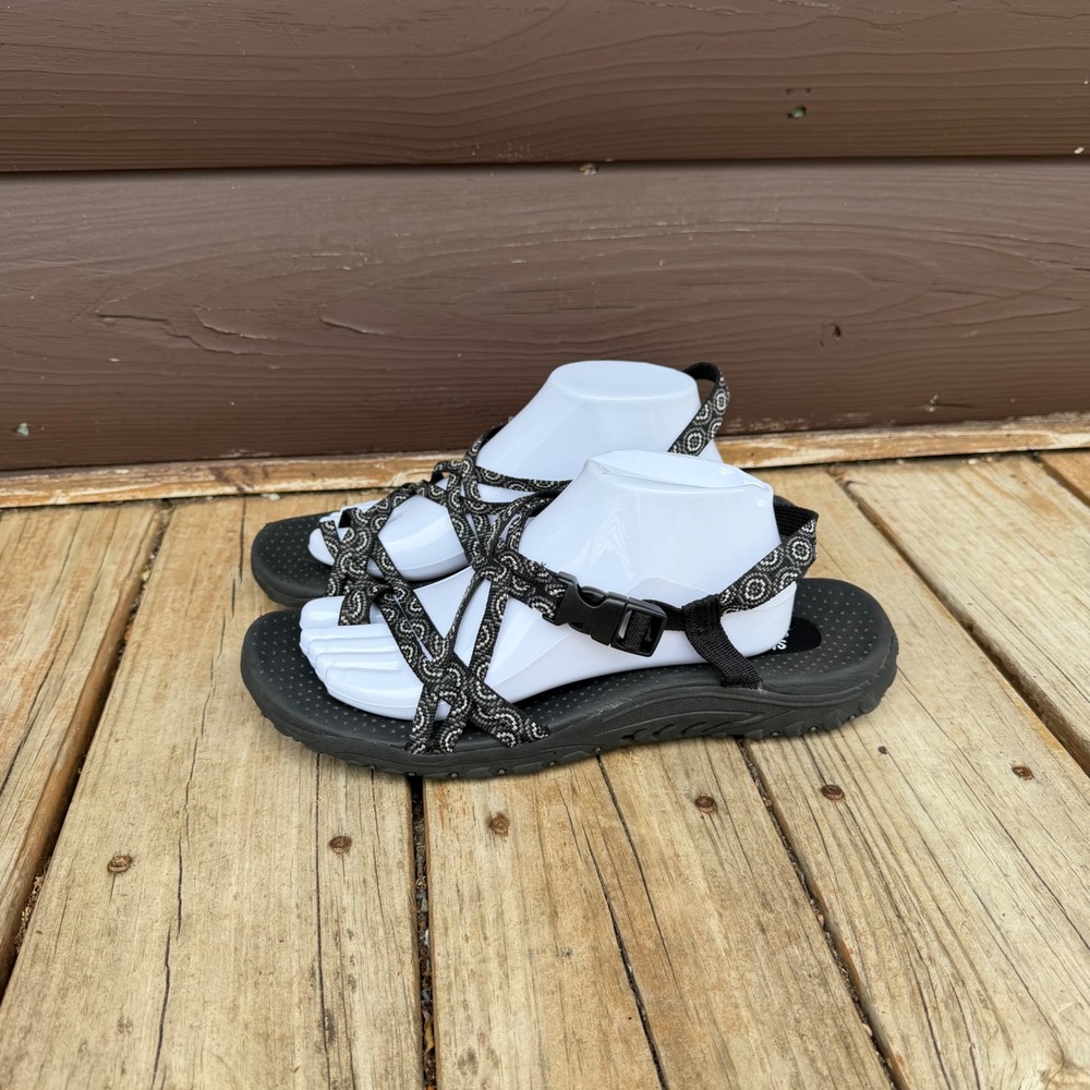 Skechers‎ Reggae Irie Mon Sandals Womens 10/11 Black Patterned Strappy Outdoor